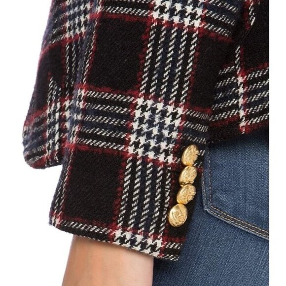 Smythe Elbow Patch Duchess Blazer in Houndstooth Black Plaid & Black Leather - Picture 2 of 11
